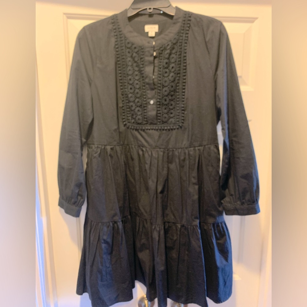 J.Crew Black Embroidered Smock Dress